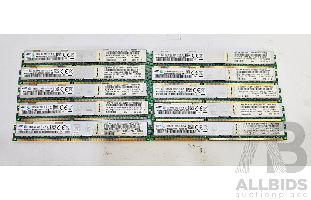 Samsung 16GB ECC DDR3 RDIMM RAM - Lot of 10