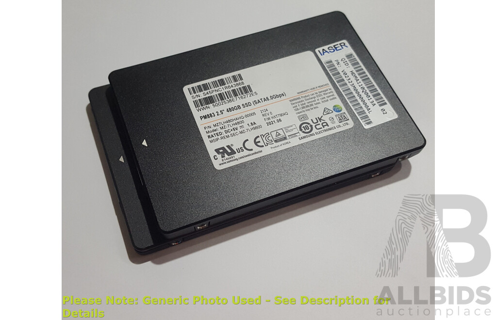 1661849 · Samsung (PM883) 480GB SATA 6Gbps 2.5-Inch Solid State Drive - Lot of Two