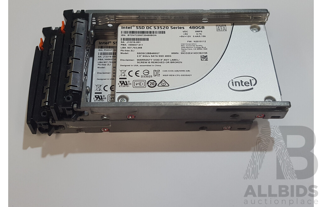 1660733 · Intel (SSDSC2BB480G7) SSD DC S3520 Series 480GB SATA 6Gbps 2.5-Inch Solid State Drive - Lot of Two