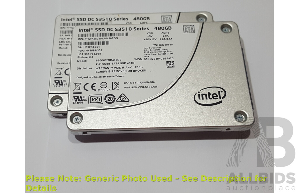 1662830 · Intel (SSDSC2BB480G6) SSD DC S3510 Series 480GB SATA 6Gbps 2.5-Inch Solid State Drive - Lot of Two