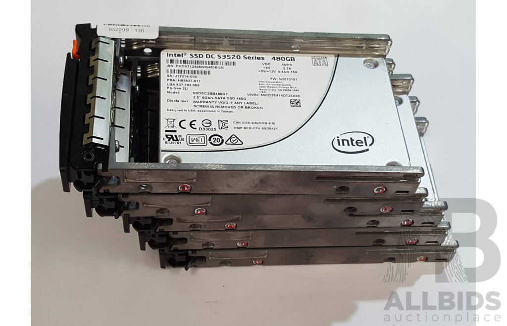 Intel (SSDSC2BB480G7) SSD DC S3520 Series 480GB SATA 6Gbps 2.5-Inch Solid State Drive - Lot of Five