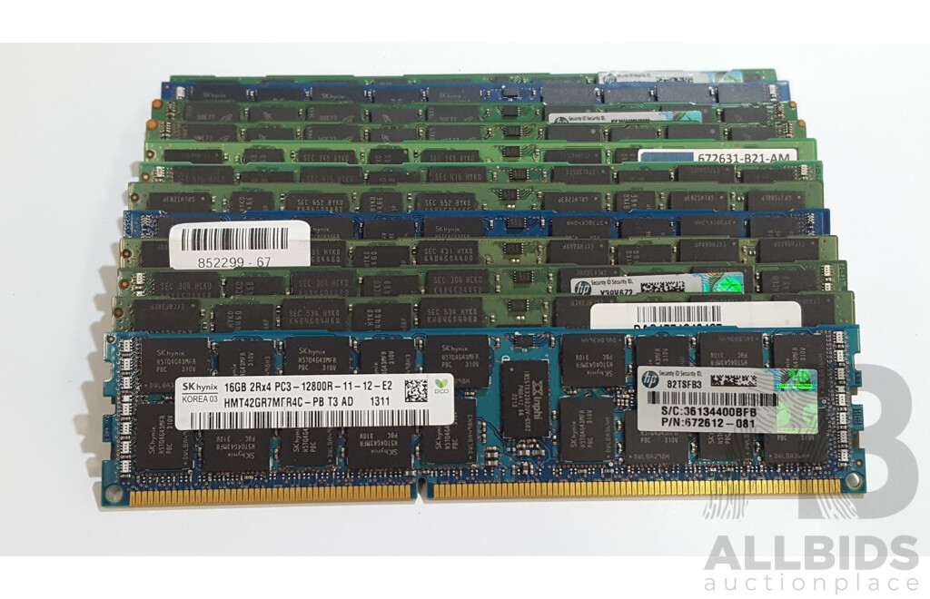 1664045 · Assorted 16GB ECC DDR3 12800R RDIMM RAM - Lot of 12