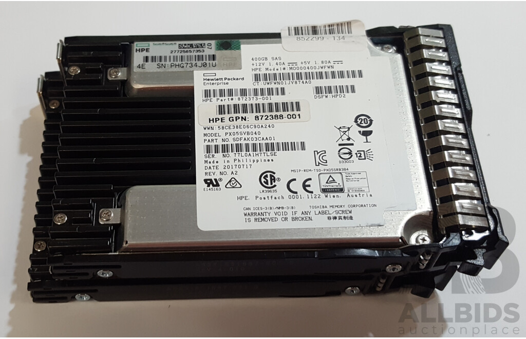 1664039 · HP Enterprise (MO000400JWFWN) 400GB SAS DS 12Gbps 2.5-Inch Solid State Drive - Lot of Two