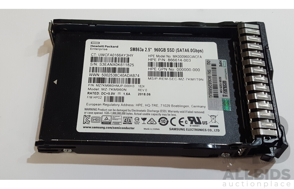 1664038 · HP Enterprise (SM863a) 960GB SATA 6Gbps 2.5-Inch Solid State Drive