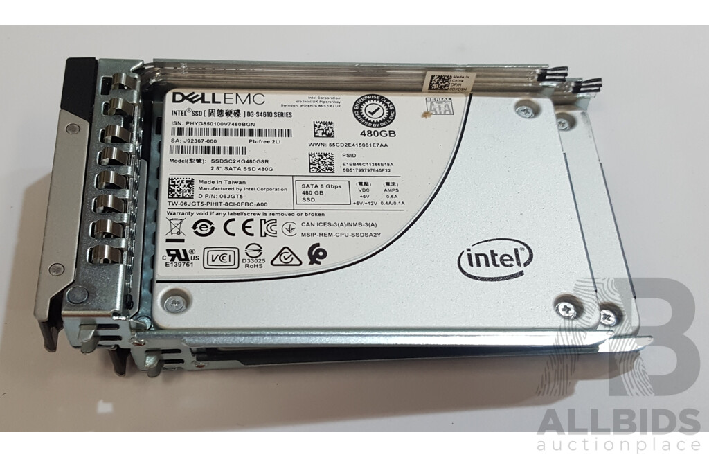 1664033 · Dell EMC (SSDSC2KG480G8R) D3-S4610 Series 480GB SATA 6Gbps 2.5-Inch Solid State Drive - Lot of Two