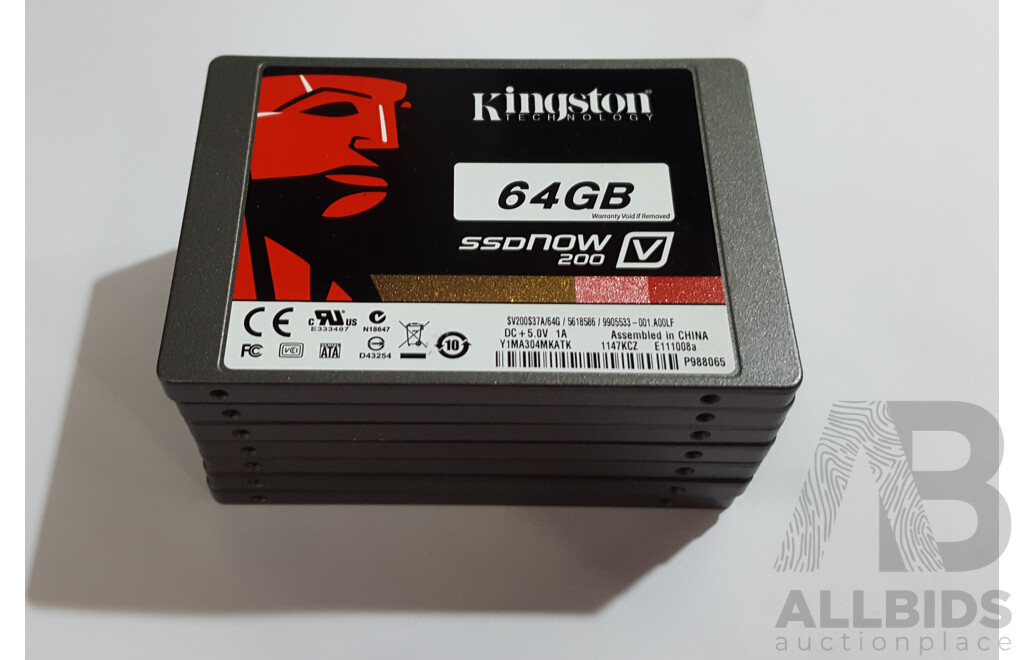 Kingston (SV200S37A/64G) SSDNow 200 64GB SATA 2.5-Inch Solid State Drive - Lot of Seven
