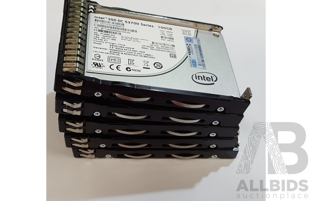 Intel (SSDSC2BA100G3P) SSD DC S3700 Series 100GB SATA 6Gbps 2.5-Inch Solid State Drive - Lot of Five