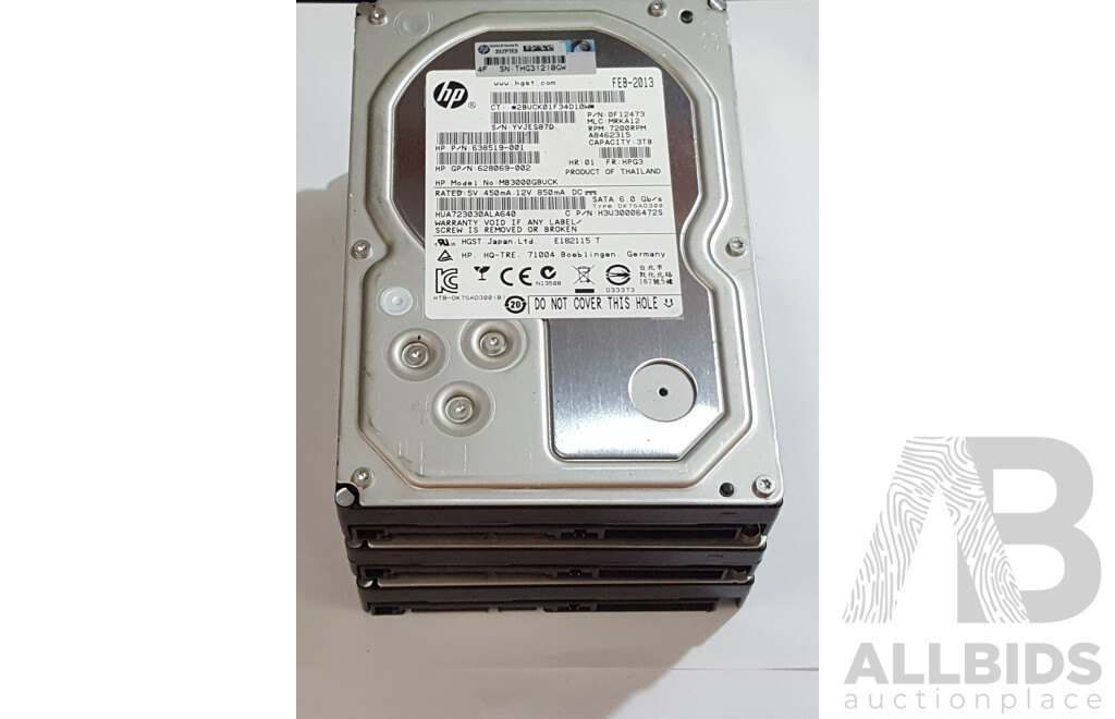 HP (MB3000GBUCK) 3TB SATA 6Gbps 7.2K 3.5-Inch Hard Drive - Lot of Three