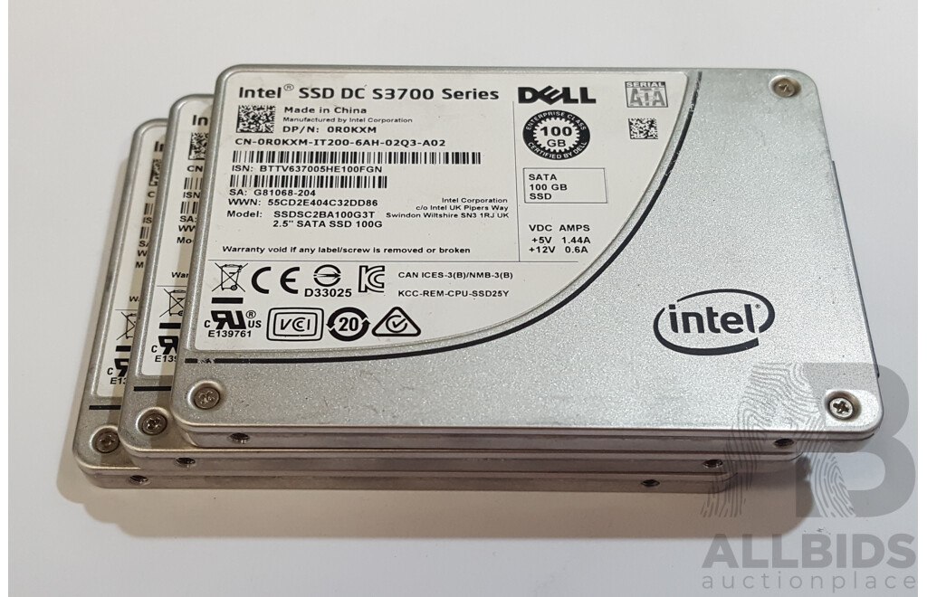 Intel (SSDSC2BA100G3T) SSD DC S3700 Series 100GB SATA 2.5-Inch Solid State Drive - Lot of Three