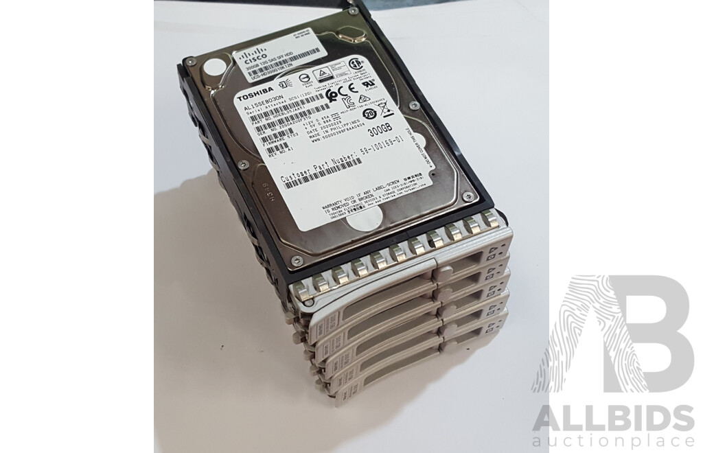 Toshiba (AL15SEB030N) 300GB SAS 12Gbps 2.5-Inch Hard Drive - Lot of Five