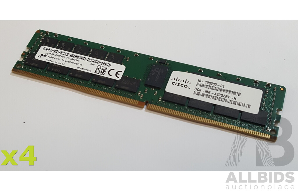 Micron 32GB ECC DDR4 2933Y RDIMM RAM - Lot of Four