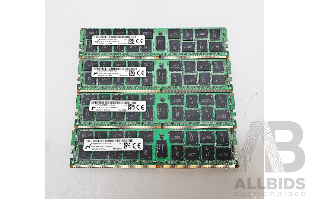 Micron 16GB ECC DDR4 2133P RDIMM RAM - Lot of Four