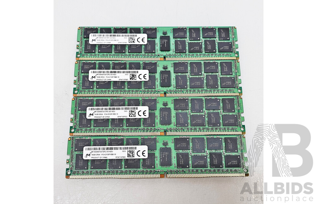 Micron 16GB ECC DDR4 2133P RDIMM RAM - Lot of Four