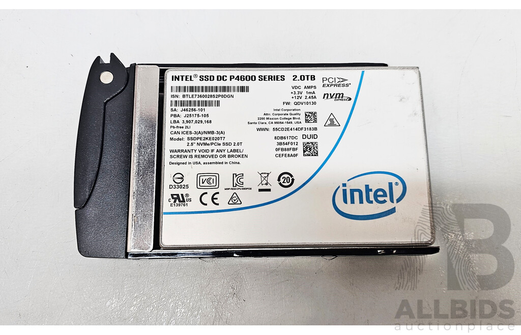 Intel (SSDPE2KE020T7) SSD DC P4600 Series 2TB NVMe 12Gbps 2.5-Inch Solid State Drive