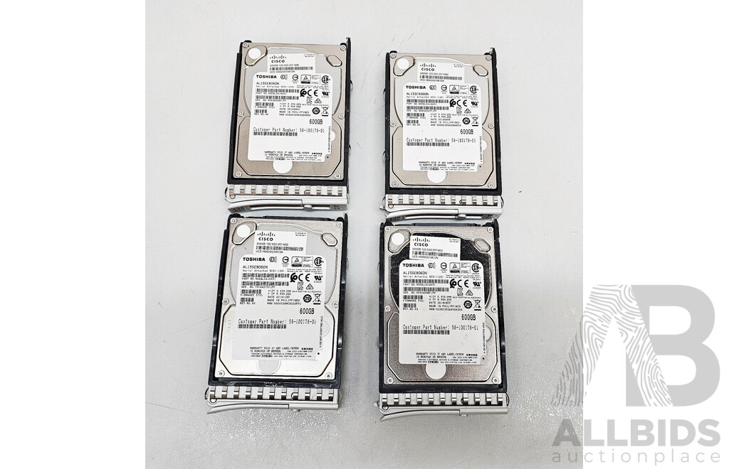Toshiba (UCS-HD600G10K12N) 600GB SAS 12Gbps 10K 2.5-Inch Hard Drive - Lot of Four