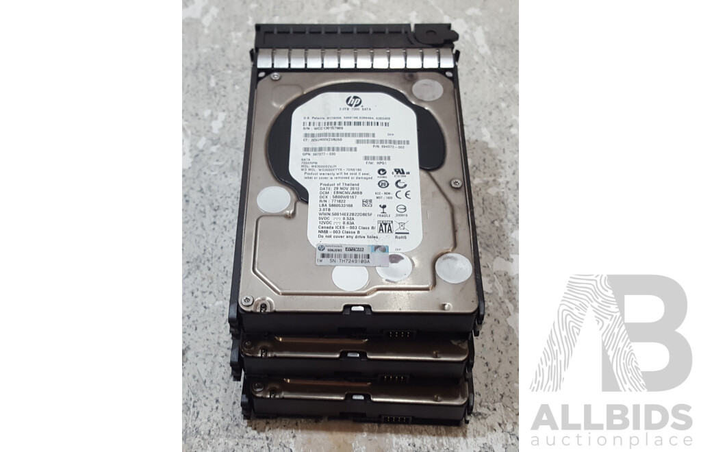 HP (MB3000ECVJH) 3TB 7.2K SATA 3Gbps 3.5-Inch Hard Drive - Lot of Three