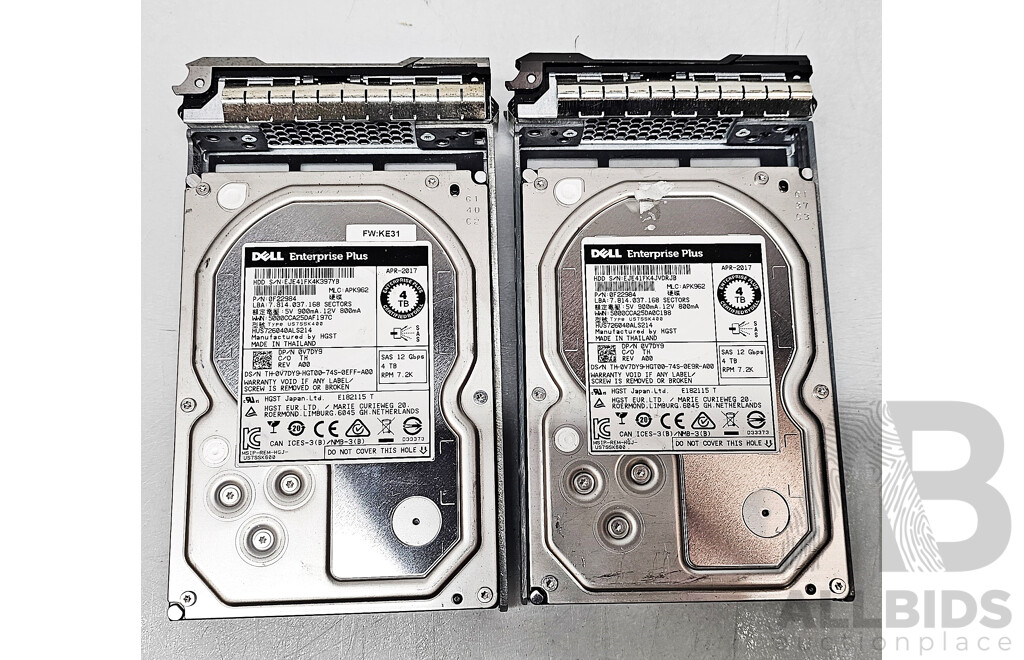 Dell (0F22984) 4TB 12Gbps 7.2K SAS 3.5-Inch Hard Drive - Lot of Two
