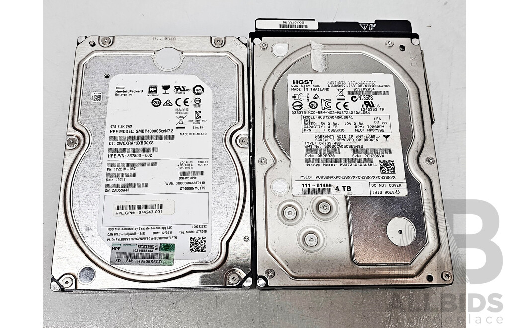 HPE/HGST 4TB 6Gbps 7.2K SAS 3.5-Inch Hard Drive - Lot of Two