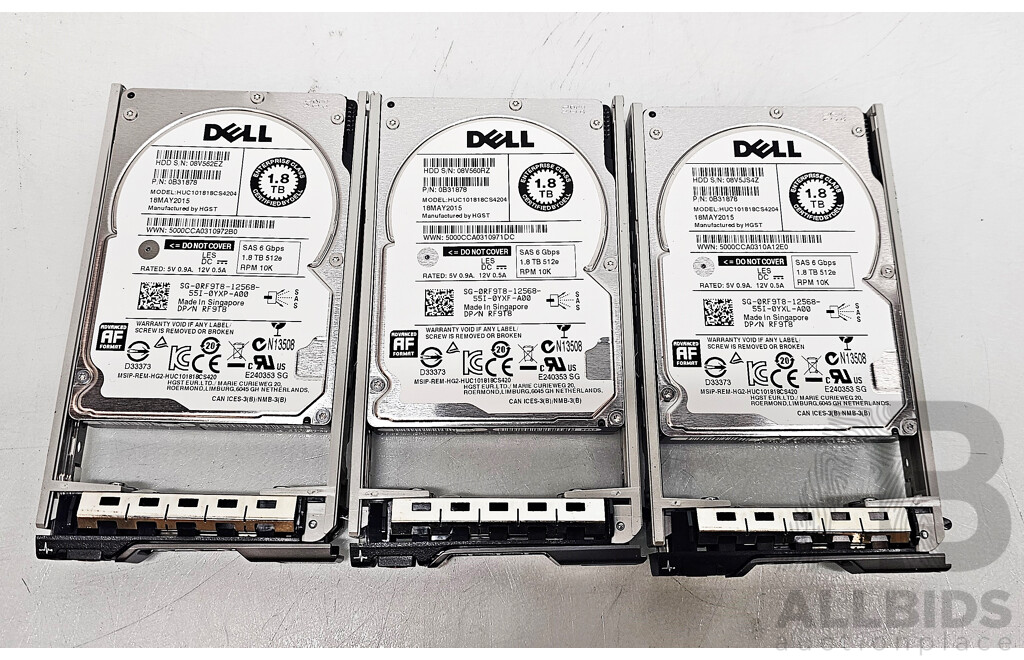 Dell (0B31878) 1.8TB SAS 6Gbps 10K 2.5-Inch Hard Drive - Lot of Three