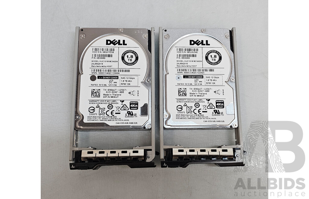 Dell (0B33069) 1.8TB SAS 12Gbps 10K 2.5-Inch Hard Drive - Lot of Two