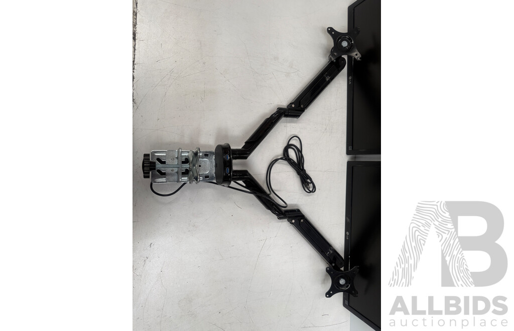 2x LG 24MK430H LED 24Inch Monitors + Dual Monitor Desk Mount with USB Plugs