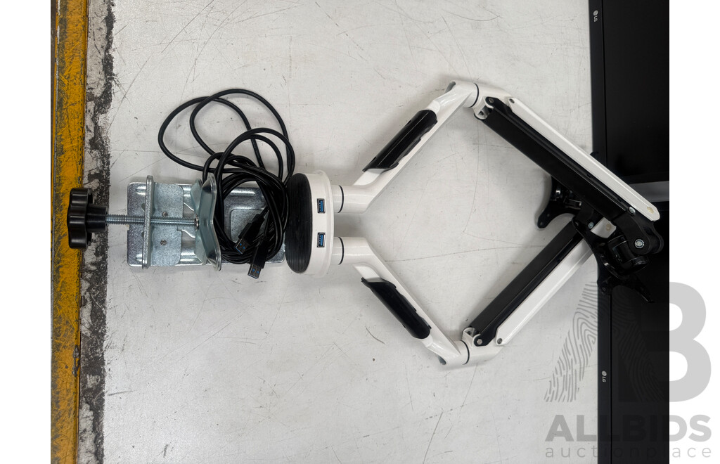 2x LG 24MK430H LED 24Inch Monitors + Dual Monitor Desk Mount with USB Plugs