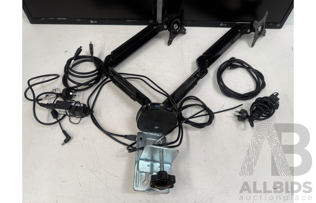 2x LG Flatron E2351VR LED 23Inch Monitors + Dual Monitor Desk Mount with USB Plugs