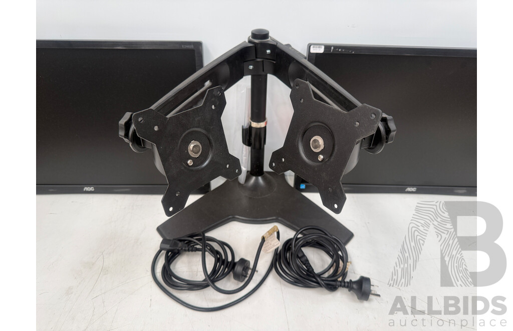 2x AOC 24 Inch E2460SD LCD Monitor + Sonder Dual Arm Monitor Stand