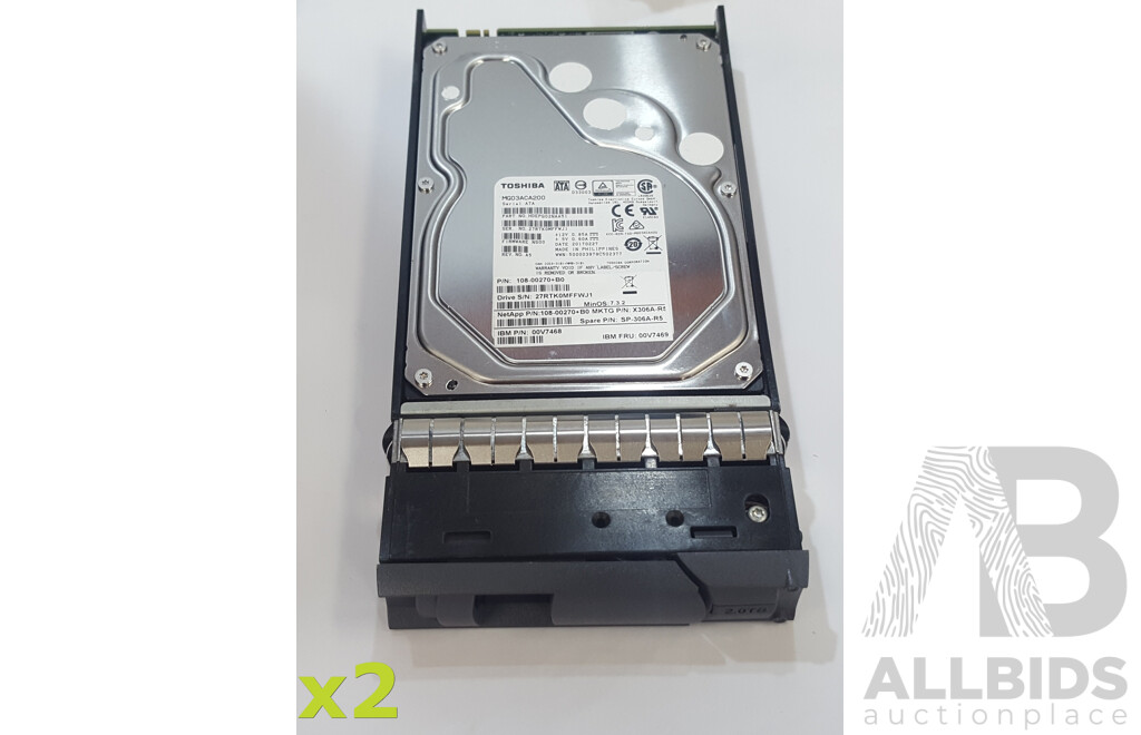 Toshiba (MG03ACA200) 2TB 7.2K SATA 6Gbps 3.5-Inch Hard Drive - Lot of Two
