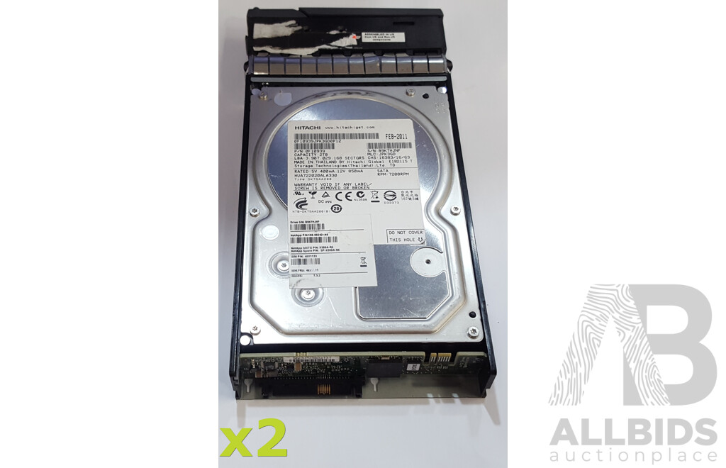 Hitachi (HUA722020ALA330) 2TB 7.2K SATA 3Gbps 3.5-Inch Hard Drive - Lot of Two