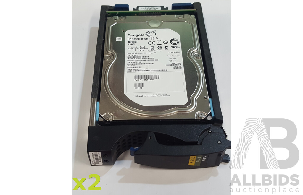 Seagate (ST4000NM0023) Constellation ES.3 4TB 7.2K SAS 6Gbps 3.5-Inch Hard Drive - Lot of Two