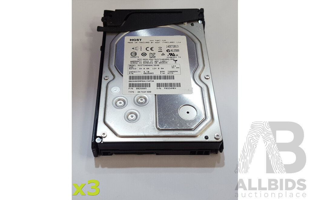 HGST (HUS724040ALS640) 4TB 7.2K SAS 6Gbps 3.5-Inch Hard Drive - Lot of Three