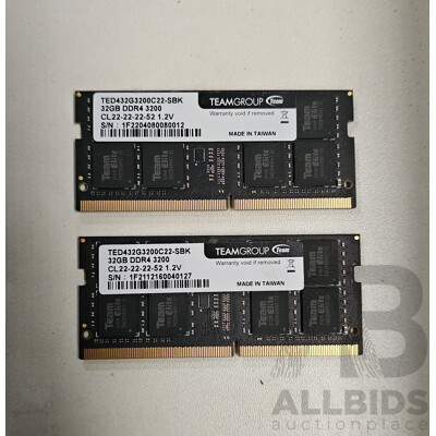 Teamgroup 32GB DDR4 2666V SODIMM RAM - Lot of Two