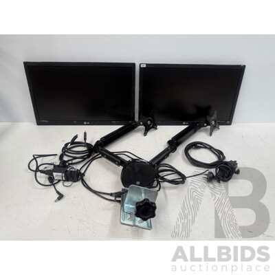 2x LG Flatron E2351VR LED 23Inch Monitors + Dual Monitor Desk Mount with USB Plugs