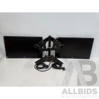 2x AOC 24 Inch E2460SD LCD Monitor + Sonder Dual Arm Monitor Stand