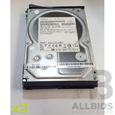 Hitachi (HUA722020ALA330) 2TB 7.2K SATA 3Gbps 3.5-Inch Hard Drive - Lot of Two