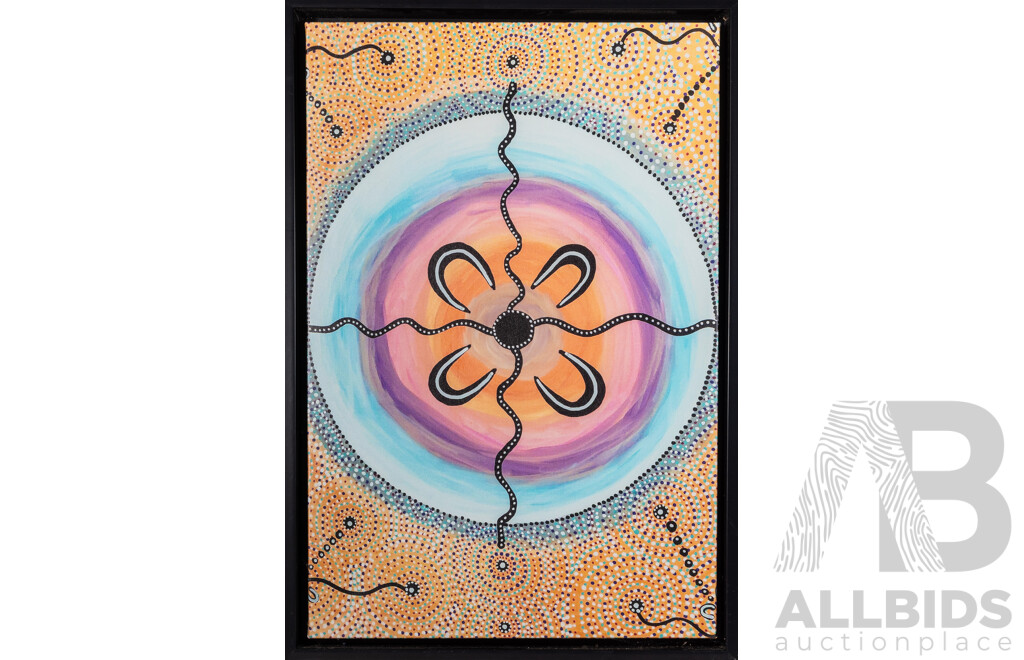 Trish Whitburn (20th Century, Indigenous-Australian), Woman's Aura (2022), Wonderful Original Acrylic on Canvas, 56 x 81 cm (frame) & Fleece Blanket 150 x 207 cm (2)