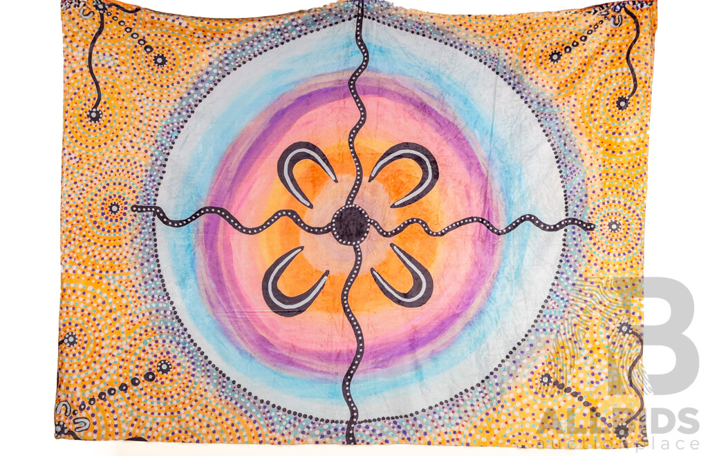 Trish Whitburn (20th Century, Indigenous-Australian), Woman's Aura (2022), Wonderful Original Acrylic on Canvas, 56 x 81 cm (frame) & Fleece Blanket 150 x 207 cm (2)