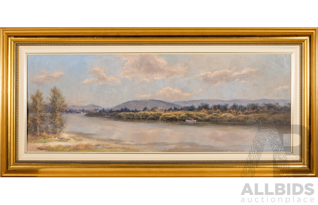 Kasey Sealy, (20th Century, Australian, 1961-), Cloud Shadows Mangrove Davistown, Wonderful Original Oil on Board, 70 x 147 cm (frame)