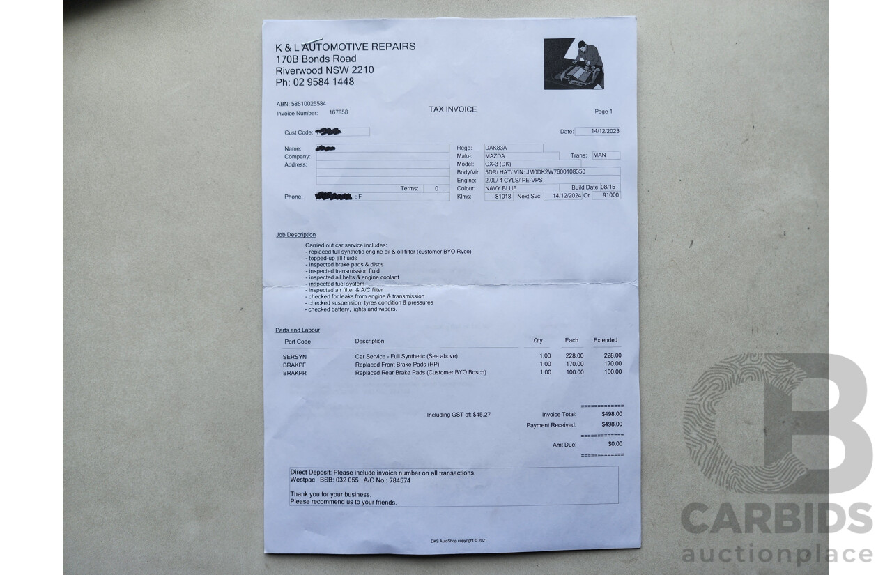 8/2015 Mazda CX-3 S-Touring DK Safety Pack 4d Wagon Deep Crystal Blue 2.0L