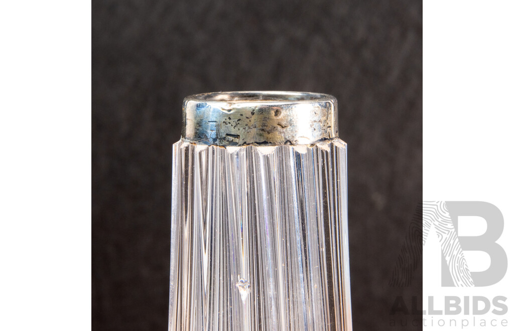 Vintage Green and Clear Glass Vase with Stamped Silver Collar