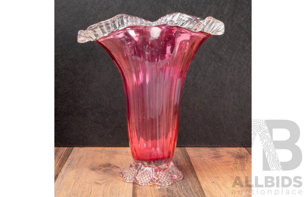 Vintage Cranberry Glass Ruffle Vase