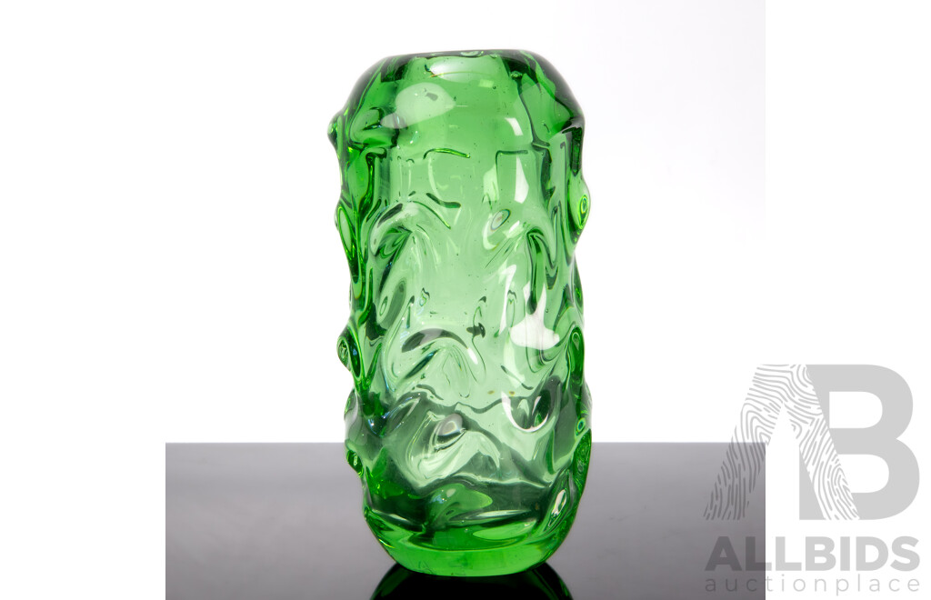 Rippled Green Art Glass Vase Attributed to Börne Augustsson for Aseda Glasbruk