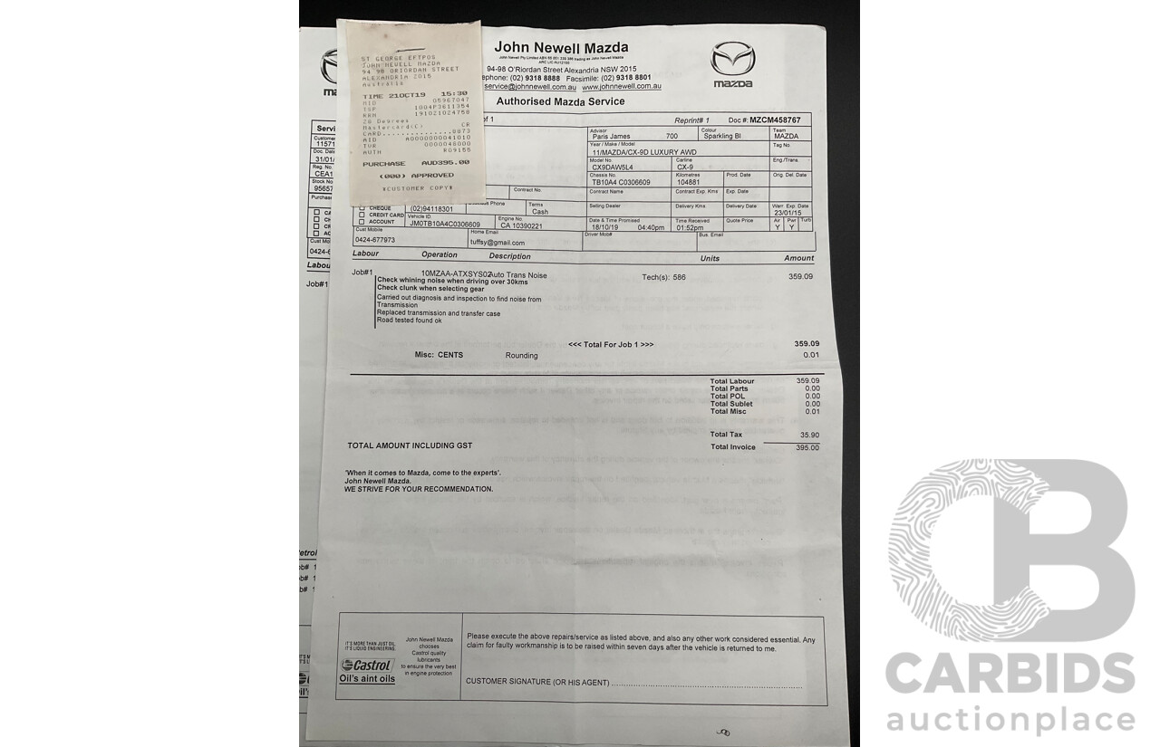 7/2011 Mazda CX-9 Luxury MY12 4d Wagon Sparkling Black Metallic 3.7L - 7 Seater