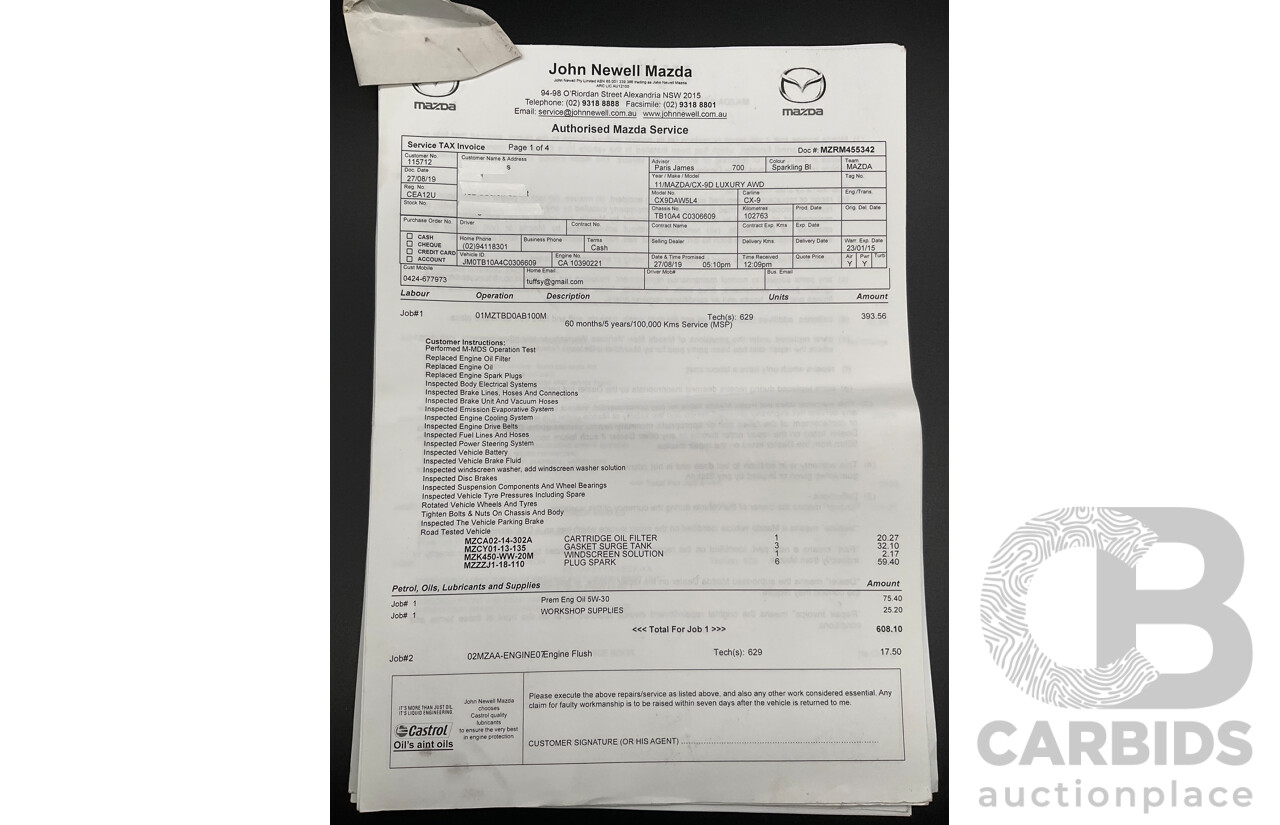 7/2011 Mazda CX-9 Luxury MY12 4d Wagon Sparkling Black Metallic 3.7L - 7 Seater