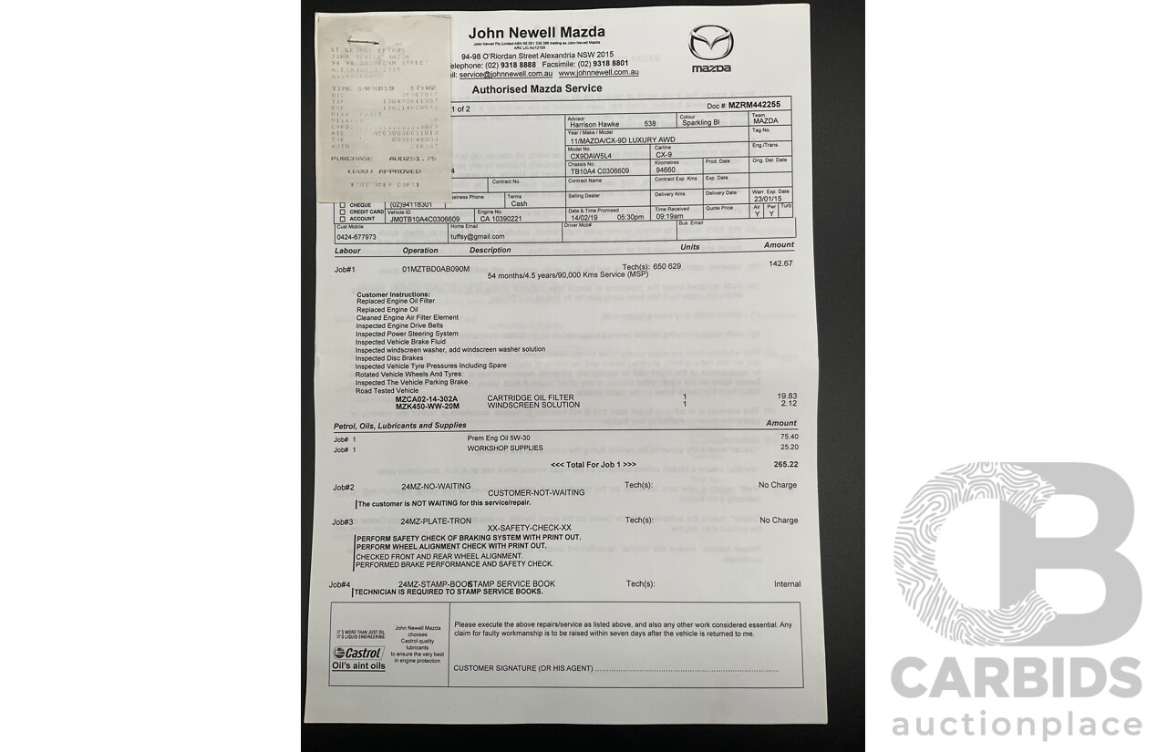 7/2011 Mazda CX-9 Luxury MY12 4d Wagon Sparkling Black Metallic 3.7L - 7 Seater