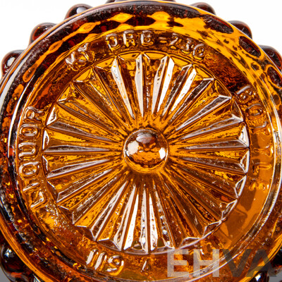 Vintage Jim Beam Amber GLass Decanter, Italian Amber Decanter and Four Amber Coloured Tumblers Marked Indonesia