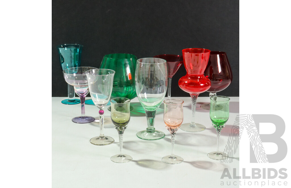Collection of Various Coloured Glass Goblets