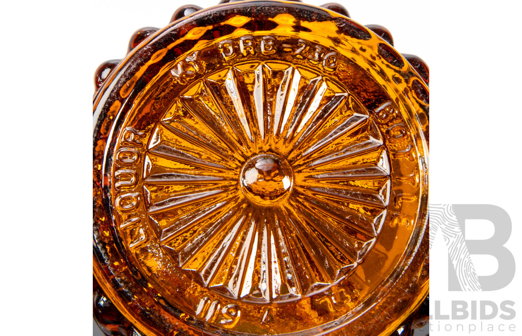 Vintage Jim Beam Amber GLass Decanter, Italian Amber Decanter and Four Amber Coloured Tumblers Marked Indonesia