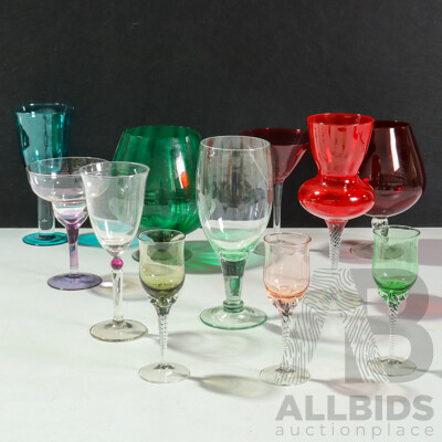 Collection of Various Coloured Glass Goblets